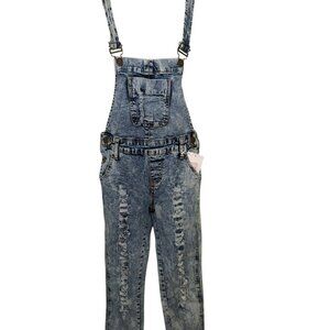 Lolo Distressed Acid Wash Denim Overalls XS NWT Stretch 90s Vintage Style